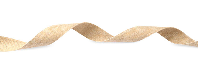 Burlap ribbon isolated on white. Organic fabric