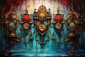 Steampunk-inspired clockwork automatons with intricate gears and mechanisms - Generative AI - obrazy, fototapety, plakaty