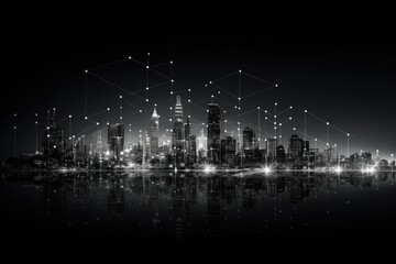 Digital wireframe of a city skyline.