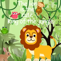 Muurstickers Aap  Lion with friends animals in the forest