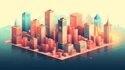 Fototapeta na wymiar Isometric Illustration of a Modern Skyscraper Cityscape