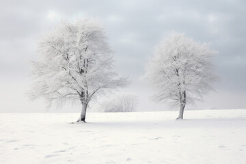 Fototapeta na wymiar 눈 덮인 나무가 어울어진 겨울배경