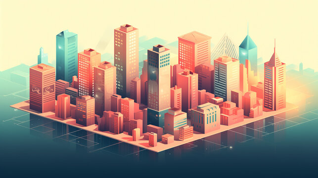Isometric Illustration of a Modern Skyscraper Cityscape
