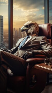 An eagle sitting in a boss chair. Generative AI.