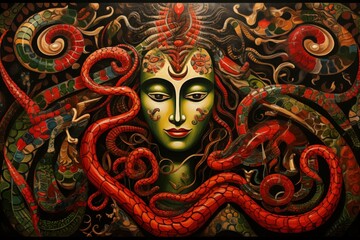 Serpentine naga, possessing both human and snake-like features, with vast wisdom - Generative AI