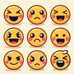 Conjunto de 6 Emojis, Expressões Emocionais Diversas em Alta Qualidade para Redes Sociais, Aplicativos, Mensagens e Design Gráfico - Ilustrações Vetor para Transmitir Felicidade, Tristeza,
