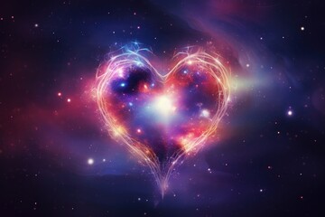 Ethereal heart in cosmic space, galaxy starscape background.