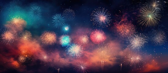 Obraz na płótnie Canvas Vivid fireworks illuminate the dark sky