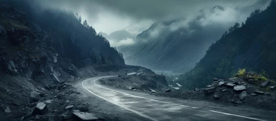 Fotobehang Nepal s treacherous mountain road © 2rogan