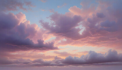 Beautiful color combination in the clouds during a winter sunrise with soft tones, creating a warm and cold atmosphere simultaneously