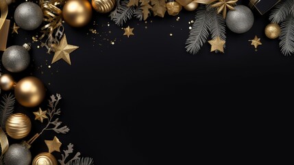 Christmas elements border top view copy space plain black and white background