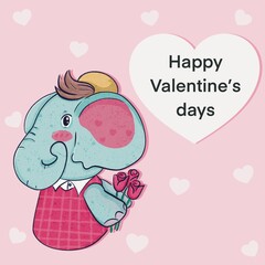 character design collection baby elephant  Valentine's Day love concept 