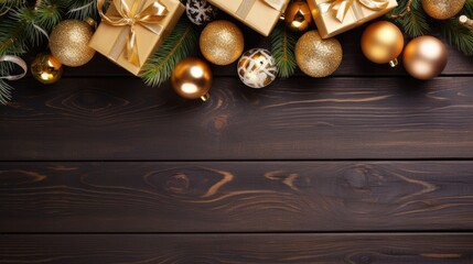 Naklejka premium Christmas elements border top view copy space plain black and white background