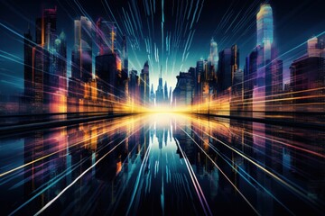 Fototapeta premium Futuristic High Speed Light Tail with Night City Background