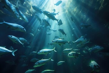 Fototapeta na wymiar Underwater view of a school of fish.
