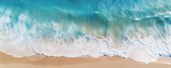 top view beautiful sandy beach and soft blue ocean wave - obrazy, fototapety, plakaty