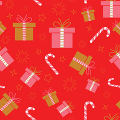 Colorful Presents and Candy Canes Repeating Pattern