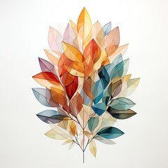 AI-generated abstract geometric illustration of a bouquet of colorful leaves. MidJourney.