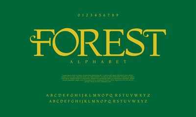 Forest creative modern urban alphabet font. Digital abstract moslem, futuristic, fashion, sport, minimal technology typography. Simple numeric vector illustration