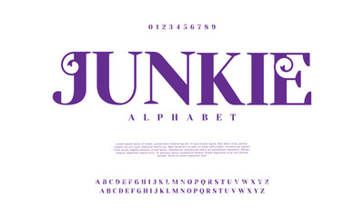 Junkie creative modern urban alphabet font. Digital abstract moslem, futuristic, fashion, sport, minimal technology typography. Simple numeric vector illustration