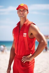 A handsome beach lifeguard