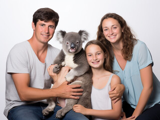 Obraz premium A Studio Portrait Photo of a Young Family Posing with a Koala