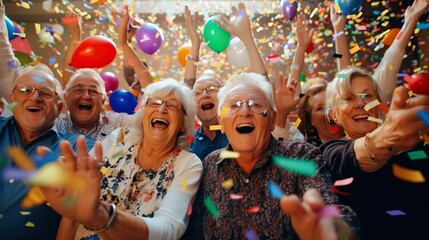 Senior group of friends partying, generative ai