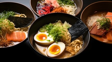 Seafood ramen, traditional ramen, Japanese, rice, soft boiled egg