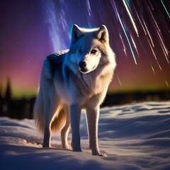 A luminous, spectral wolf with fur made of comet trails, howling beneath a cosmic aurora5