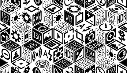 Seamless photo camera wood teature icon set logo illustration sign for blackground.