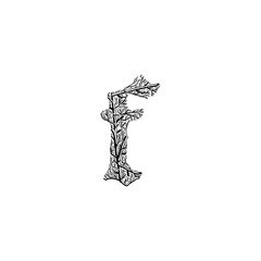 letter f branches hand drawing vector isolated on background.	