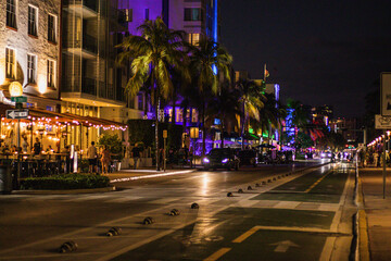 view of the city of miami at ocean drive avenue at night	