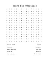 Weird sea creatures word search activity