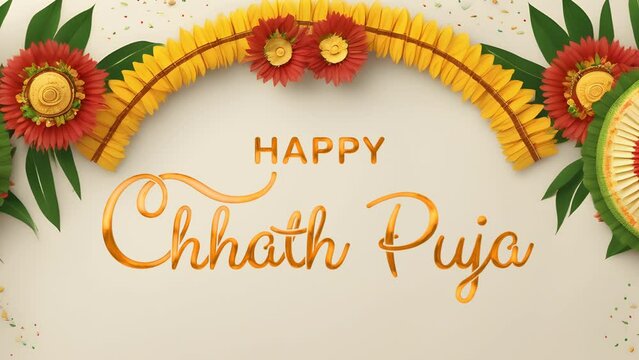 Happy Chhath Puja Text Animation. Great for Chhath Puja Celebrations, for banner, social media feed wallpaper stories