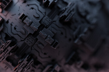 3D illustration of the Close up of the gray cyber armor. Abstract Graphics in the style of computer games.