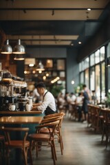 Fototapeta na wymiar Coffee shop blur background with bokeh image, vintage tone.