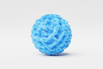 3D illustration of a    blue sphere  with many  faces and holes   on a white  background.  Cyber ball sphere