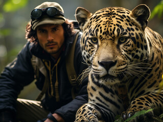 A Photo of a Jaguar and a Wildlife Photographer in Nature