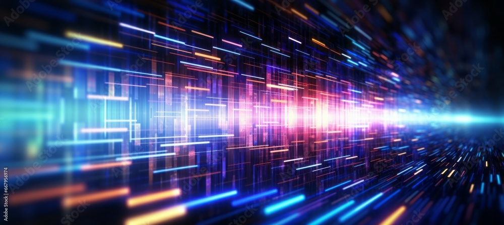 Poster Data burst particles technology background. Generative AI technology.