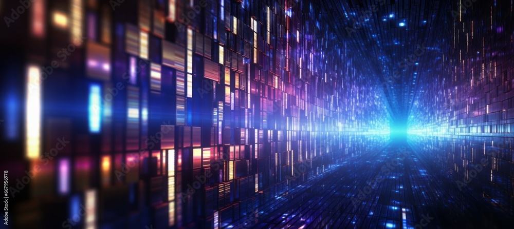 Aufkleber Digital corridor full of data flow  technology background. Generative AI technology.