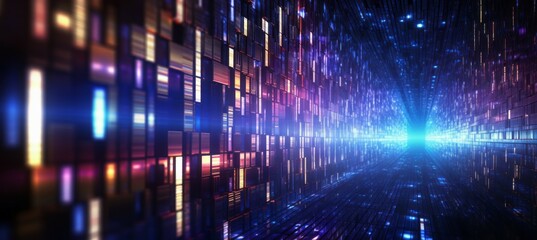 Fototapeta premium Digital corridor full of data flow technology background. Generative AI technology.