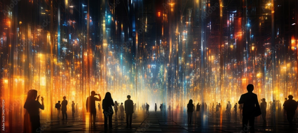 Aufkleber silhouette of people strolling at virtual world. generative ai technology.
