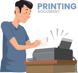 illustration of a guy printing a document using printer