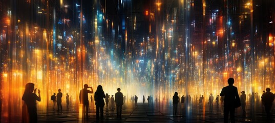 Silhouette of  people strolling at virtual world. Generative AI technology.