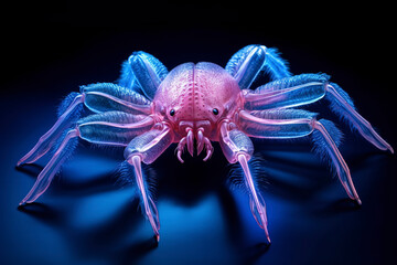 A glowing pink and blue spider. (Generative AI)