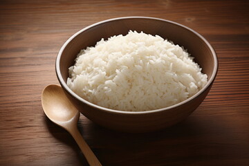 Rice in a bowl on table