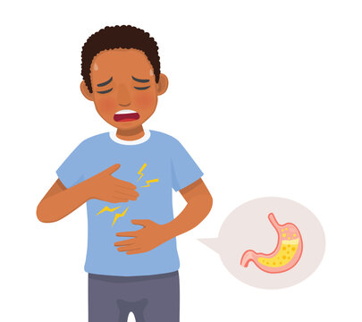boy with stomach ache, pain, cartoon style clip art preview