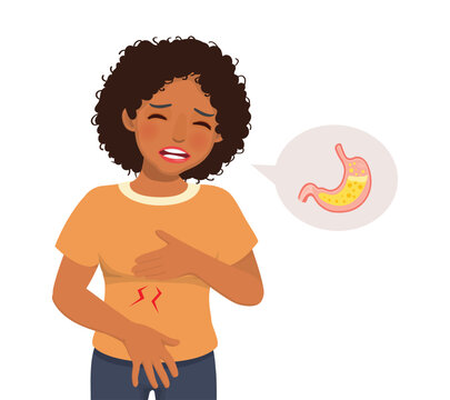 woman with stomach pain, orange shirt clip art preview