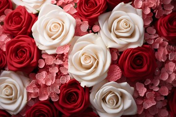 valentine's day background with 3d red and white roses