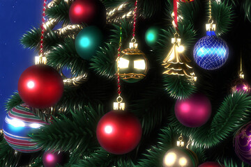 Obraz na płótnie Canvas Christmas tree decorated with colorful decorations. generative AI